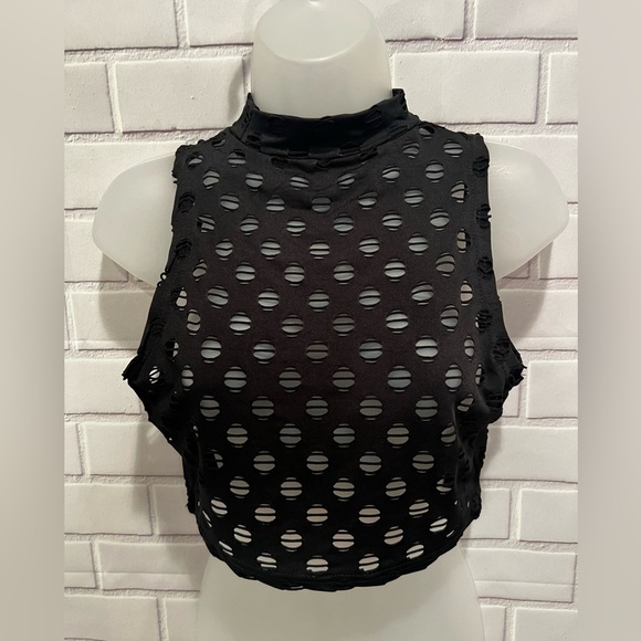 BLUSH MARK Women's Perforated Sleeveless Turtleneck Top & pants black  /M - Picture 6 of 13